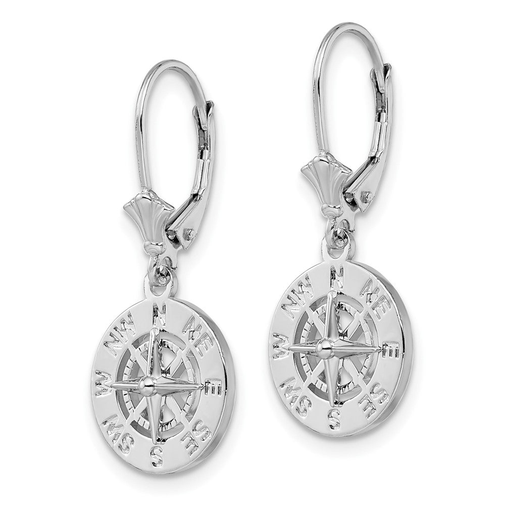 Sterling Silver Polished Mini Compass Leverback Earrings