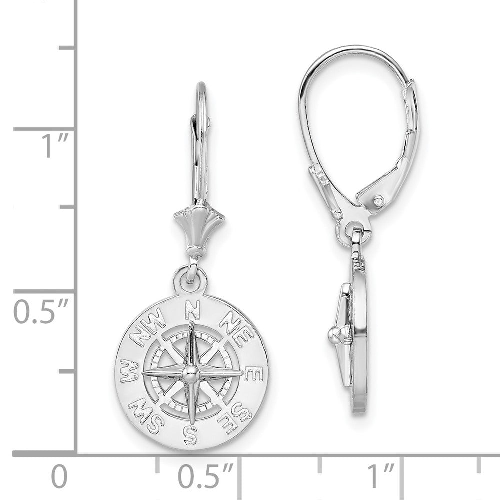 Sterling Silver Polished Mini Compass Leverback Earrings