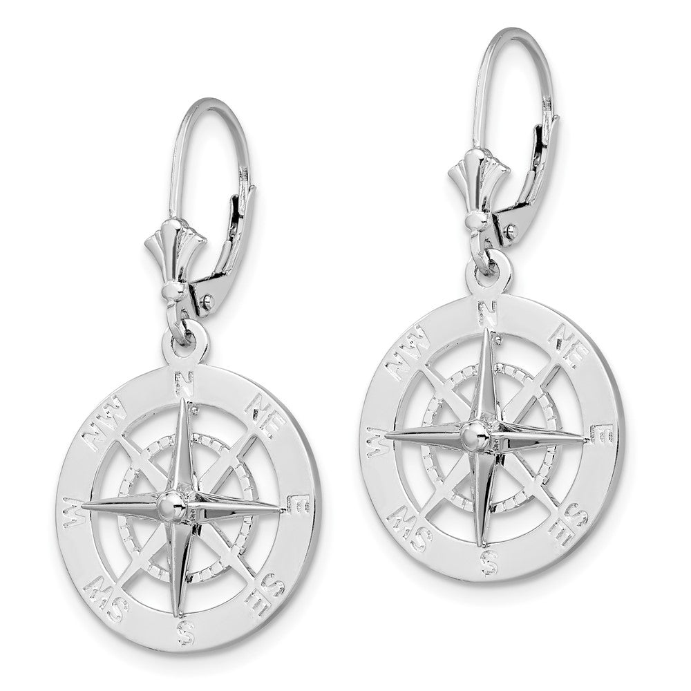 Sterling Silver Polished Compass Leverback Earrings