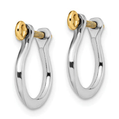 Sterling Silver Polished 3D Small Shackle with 14K Screw Earrings