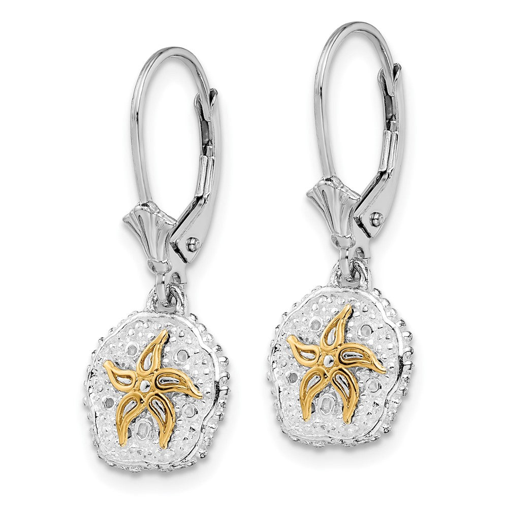 Sterling Silver Polish Sand Dollar with 14K Starfish Leverback Earrings