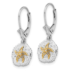 Sterling Silver Polish Sand Dollar with 14K Starfish Leverback Earrings