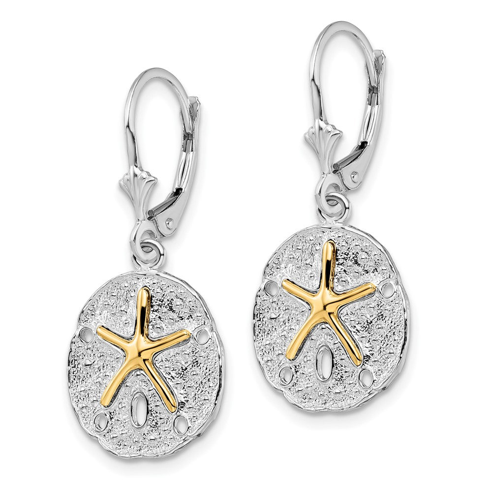 Sterling Silver Polish Sand Dollar with 14K Starfish Leverback Earrings