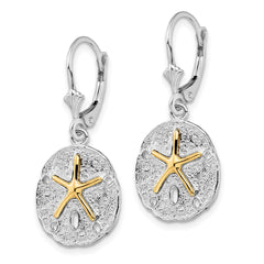 Sterling Silver Polish Sand Dollar with 14K Starfish Leverback Earrings