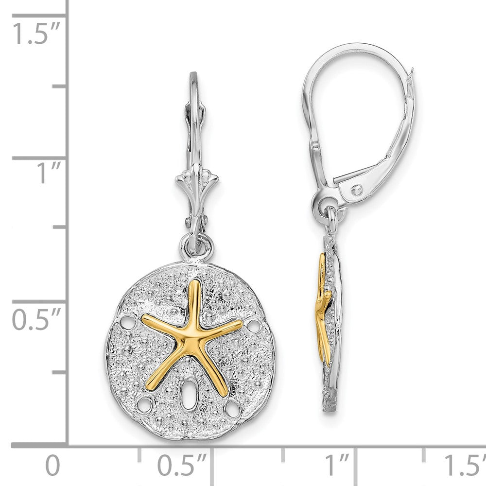 Sterling Silver Polish Sand Dollar with 14K Starfish Leverback Earrings