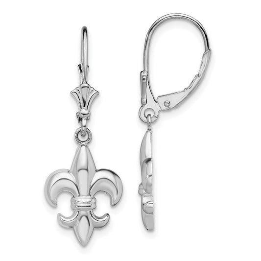 Sterling Silver Polished Small Fleur de Lis Leverback Earrings