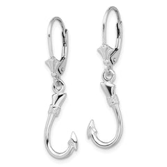 Sterling Silver Polished 3D Fish Hook Leverback Earrings