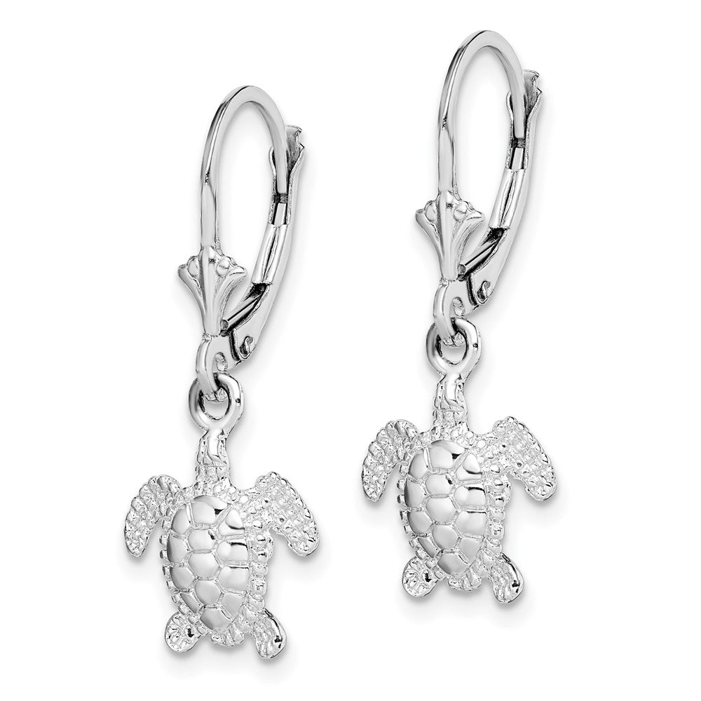 Sterling Silver Polished Mini Sea Turtle Leverback Earrings