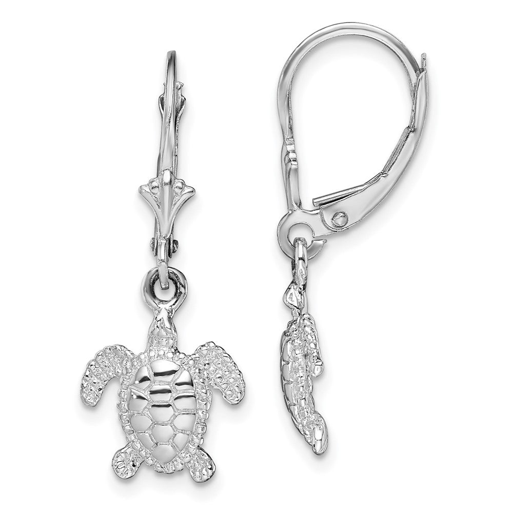 Sterling Silver Polished Mini Sea Turtle Leverback Earrings