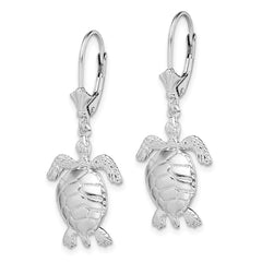 Sterling Silver Polished 3D Moveable Turtle Leverback Earrings