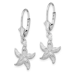 Sterling Silver Polished Starfish Leverback Earrings