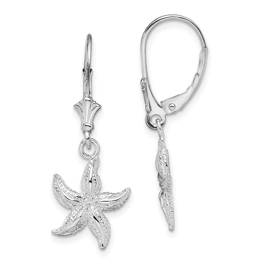 Sterling Silver Polished Starfish Leverback Earrings