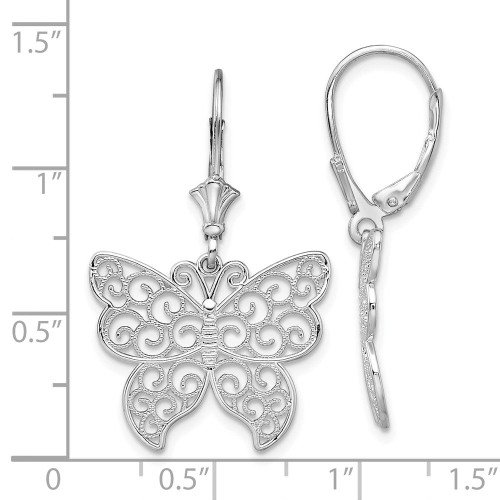 Sterling Silver Polished Filigree Butterfly Leverback Earrings