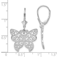 Sterling Silver Polished Filigree Butterfly Leverback Earrings