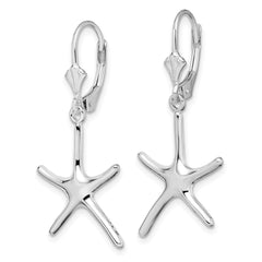 Sterling Silver Polished Starfish Leverback Earrings