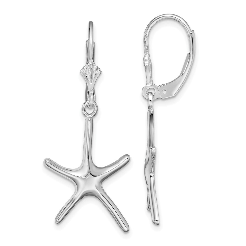 Sterling Silver Polished Starfish Leverback Earrings