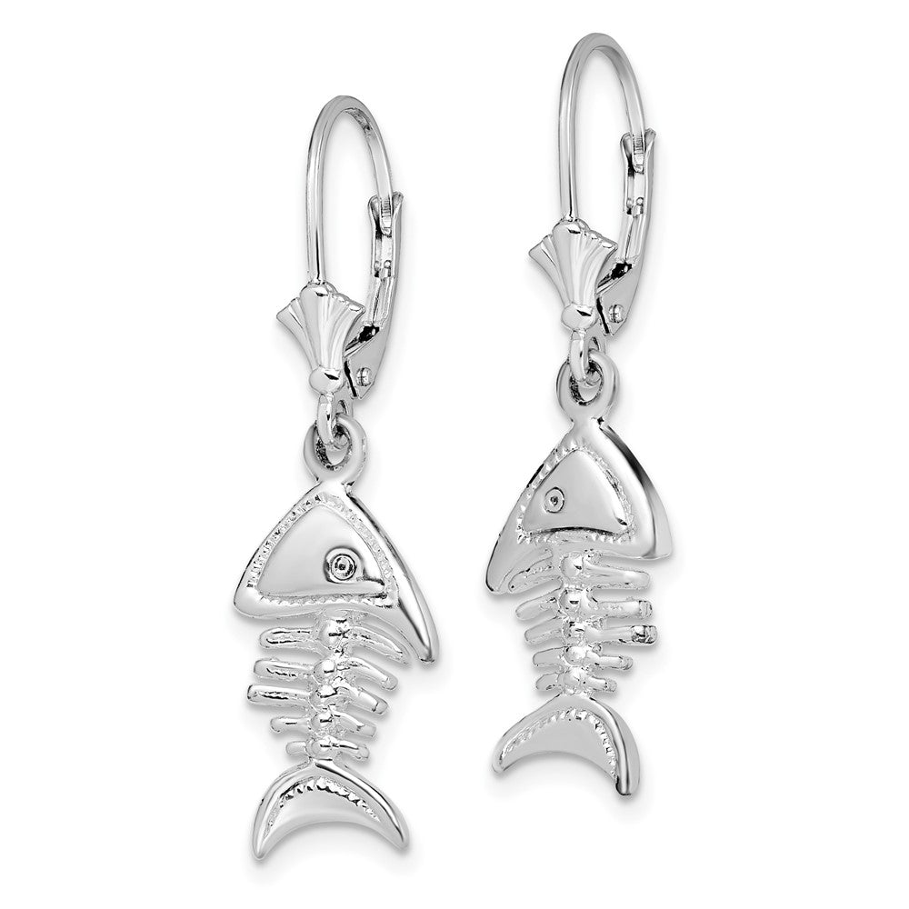 Sterling Silver Polished 3D Fishbone Leverback Earrings