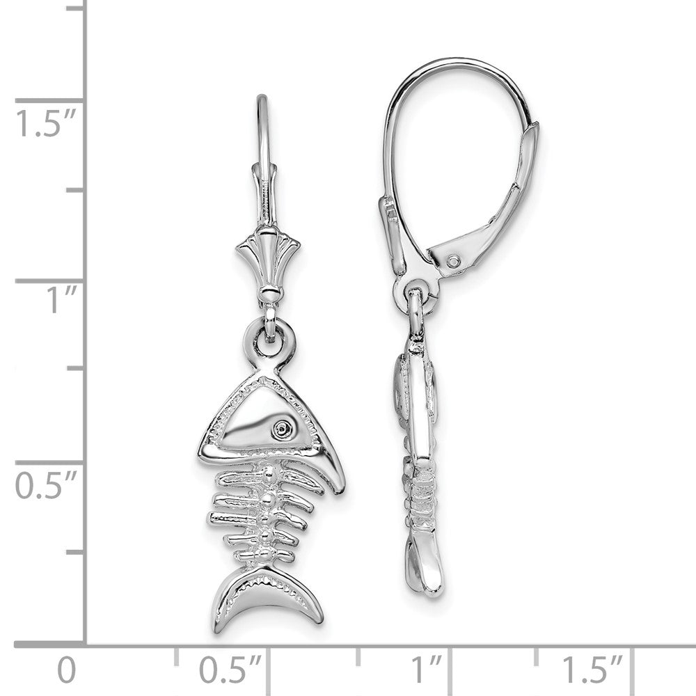 Sterling Silver Polished 3D Fishbone Leverback Earrings