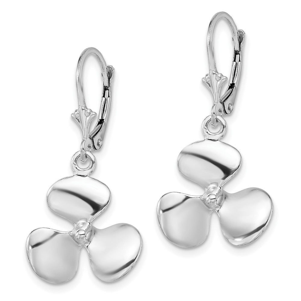Sterling Silver Polished 3D Propeller Leverback Earrings