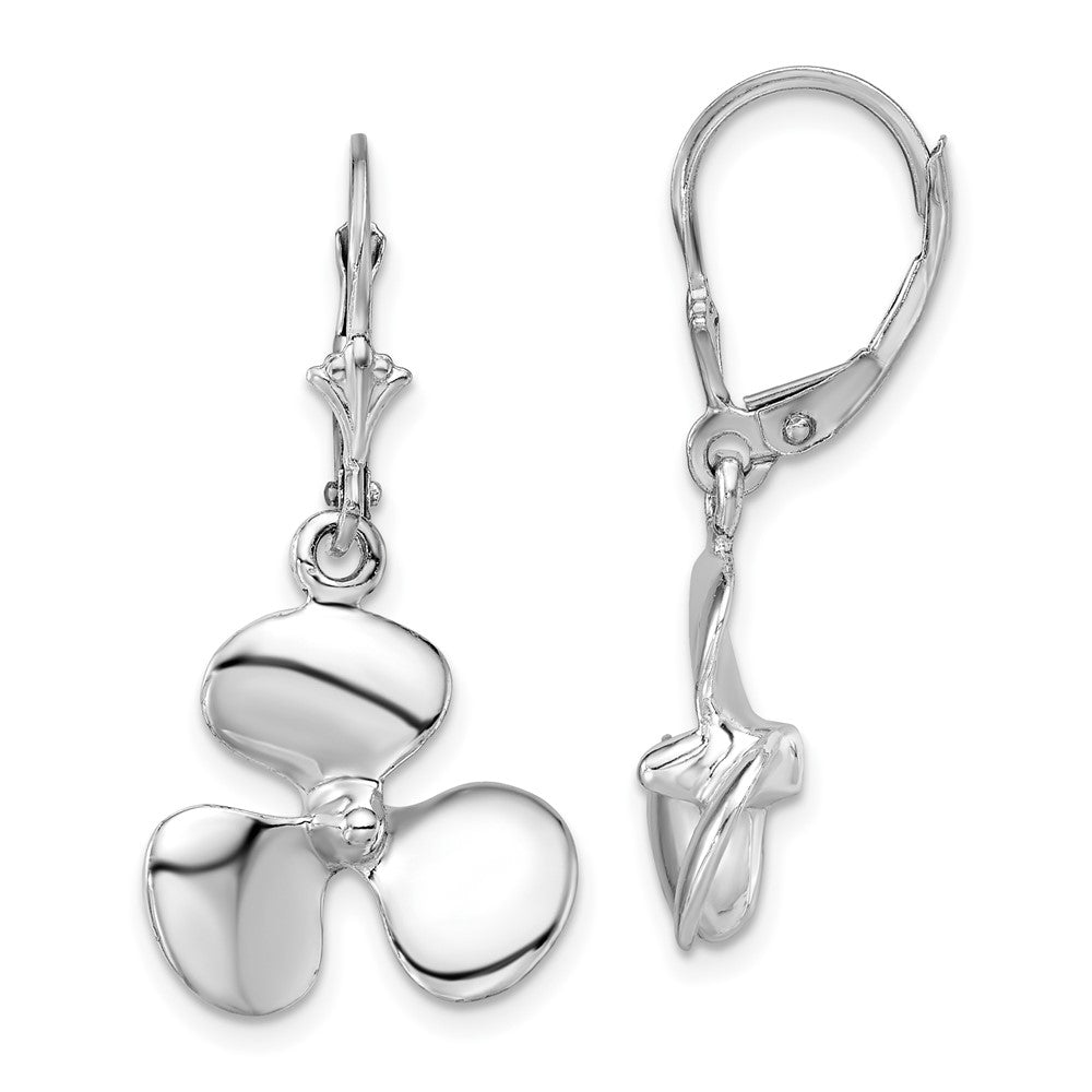 Sterling Silver Polished 3D Propeller Leverback Earrings