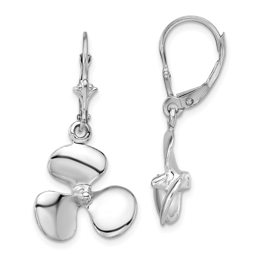 Sterling Silver Polished 3D Propeller Leverback Earrings