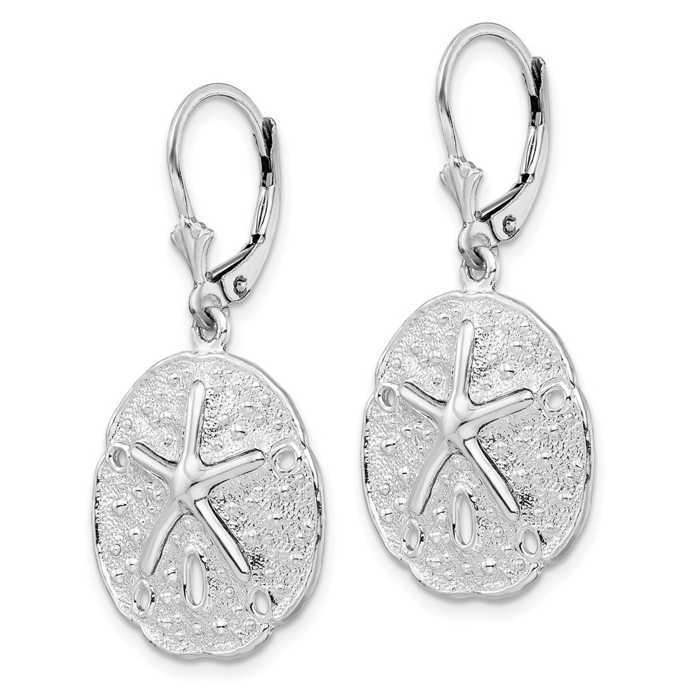 Sterling Silver Polished Sand Dollar with Starfish Leverback Earrings