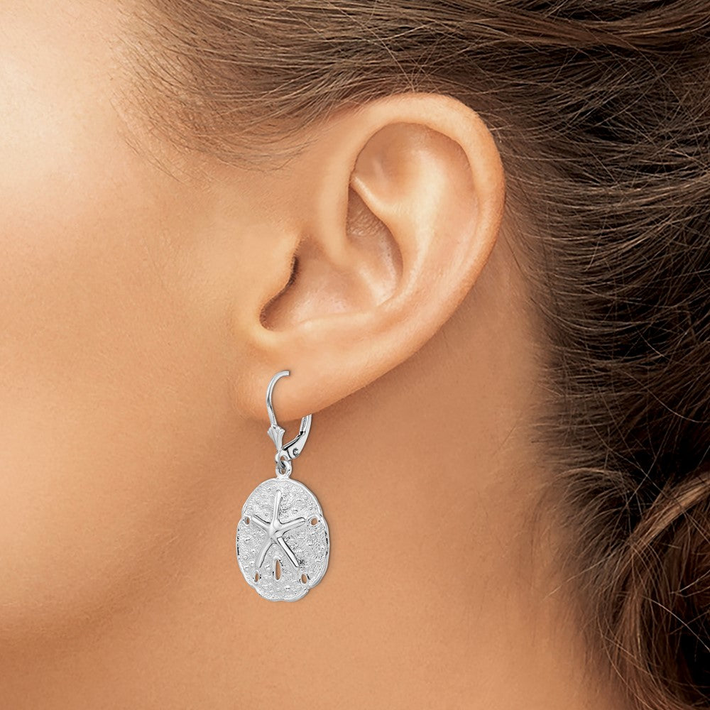 Sterling Silver Polished Sand Dollar with Starfish Leverback Earrings