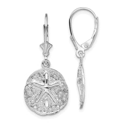 Sterling Silver Polished Sand Dollar with Starfish Leverback Earrings