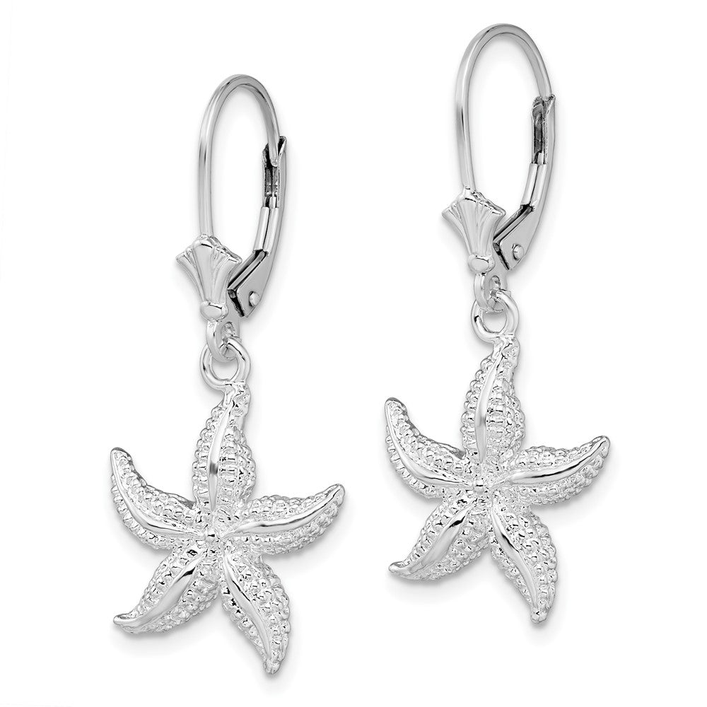 Sterling Silver Polished Starfish Leverback Earrings