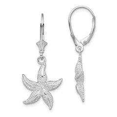 Sterling Silver Polished Starfish Leverback Earrings