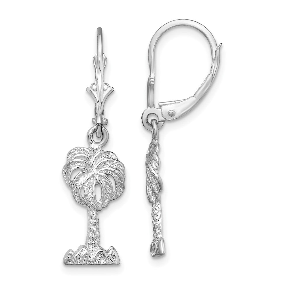 Sterling Silver Polished Palm Tree Leverback Earrings