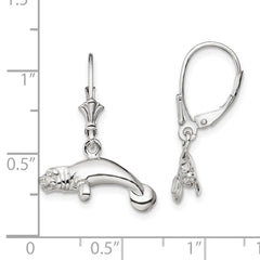 Sterling Silver Polished 3D Manatee Leverback Earrings