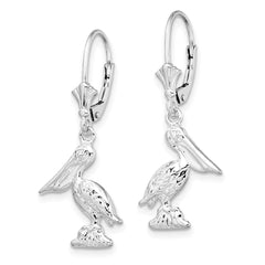 Sterling Silver Polished 3D Small Pelican Leverback Earrings