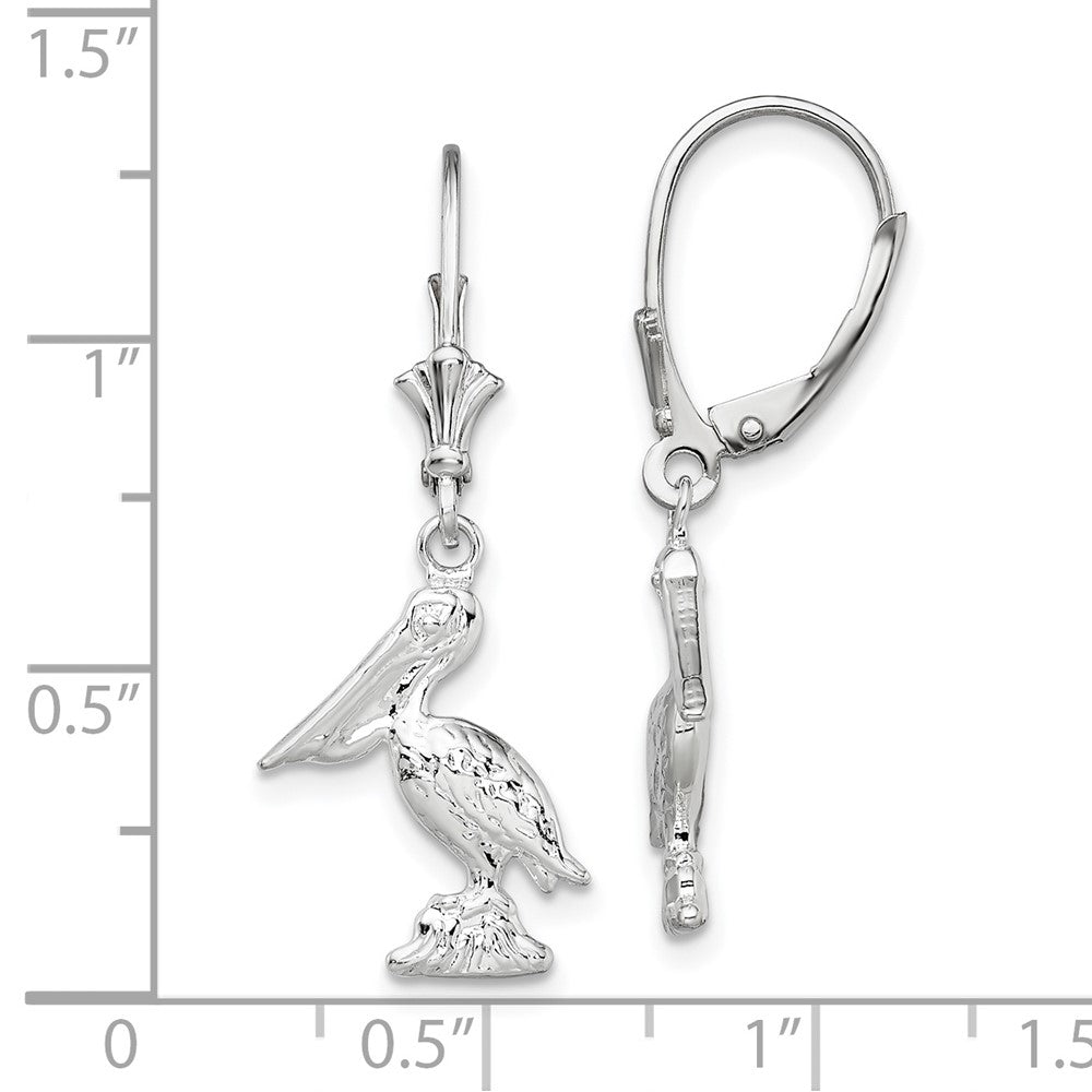Sterling Silver Polished 3D Small Pelican Leverback Earrings