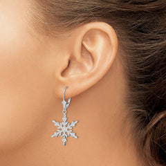 Sterling Silver Polished Snowflake Leverback Earrings