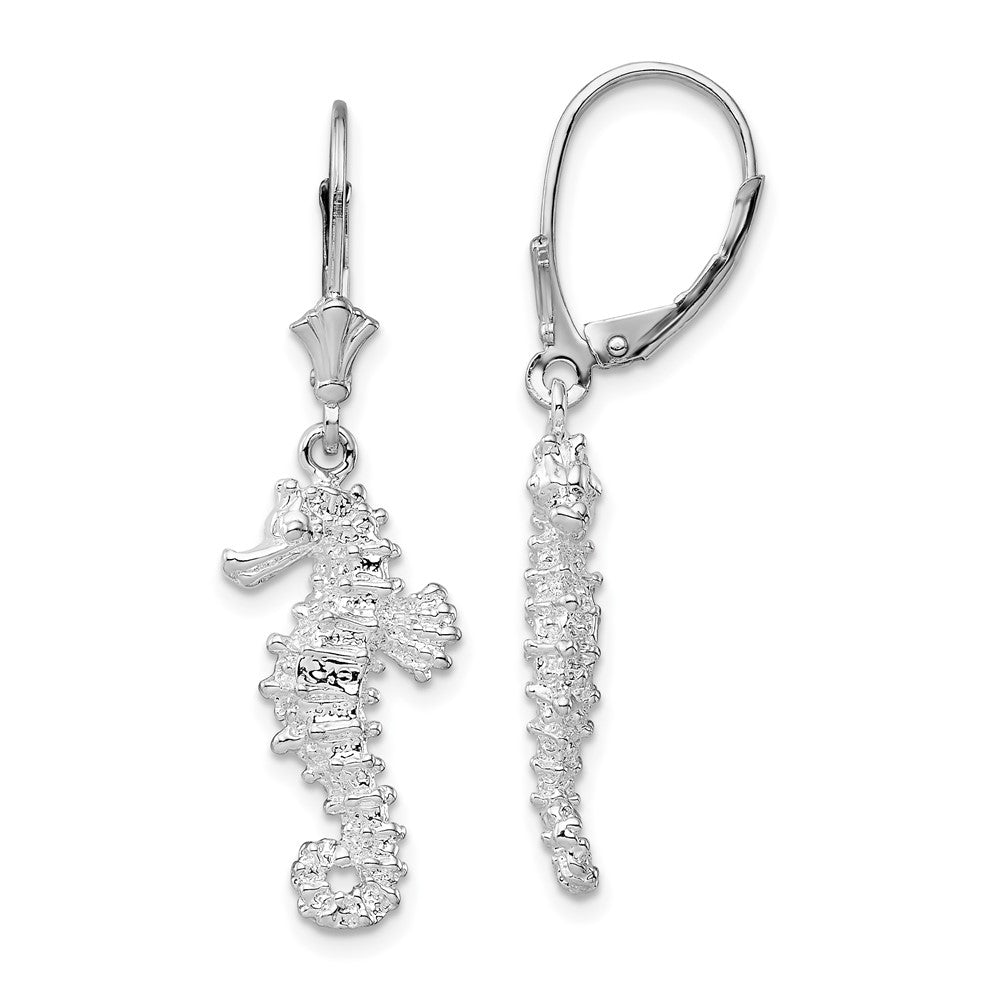 Sterling Silver Polished 3D Seahorse Leverback Earrings