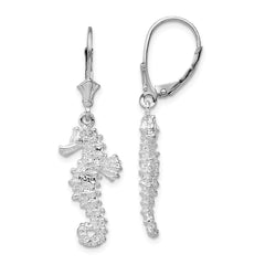 Sterling Silver Polished 3D Seahorse Leverback Earrings