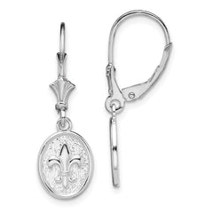Sterling Silver Polished Mini Fleur de Lis Oval Leverback Earrings