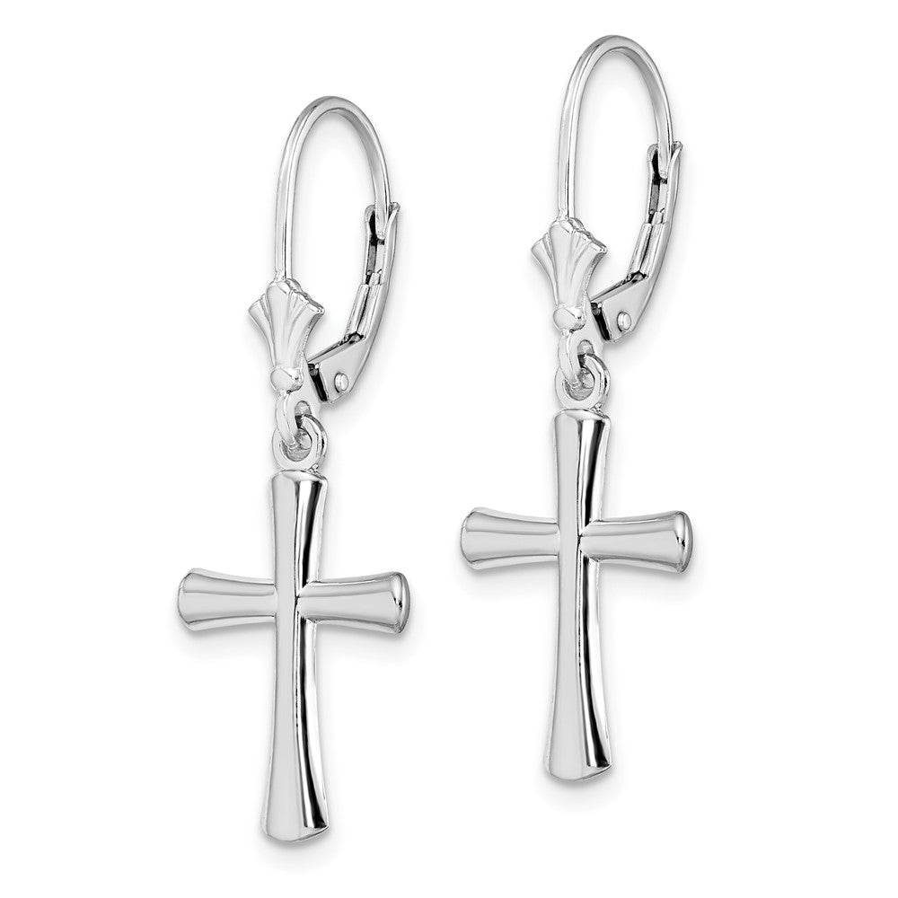 Sterling Silver Polished Beveled Latin Cross Leverback Earrings