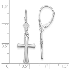 Sterling Silver Polished Beveled Latin Cross Leverback Earrings