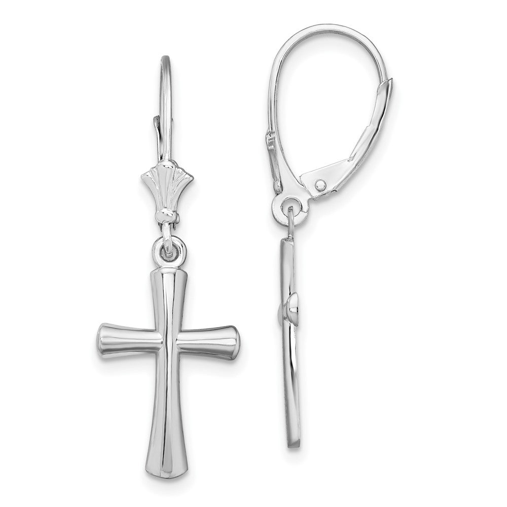 Sterling Silver Polished Beveled Latin Cross Leverback Earrings