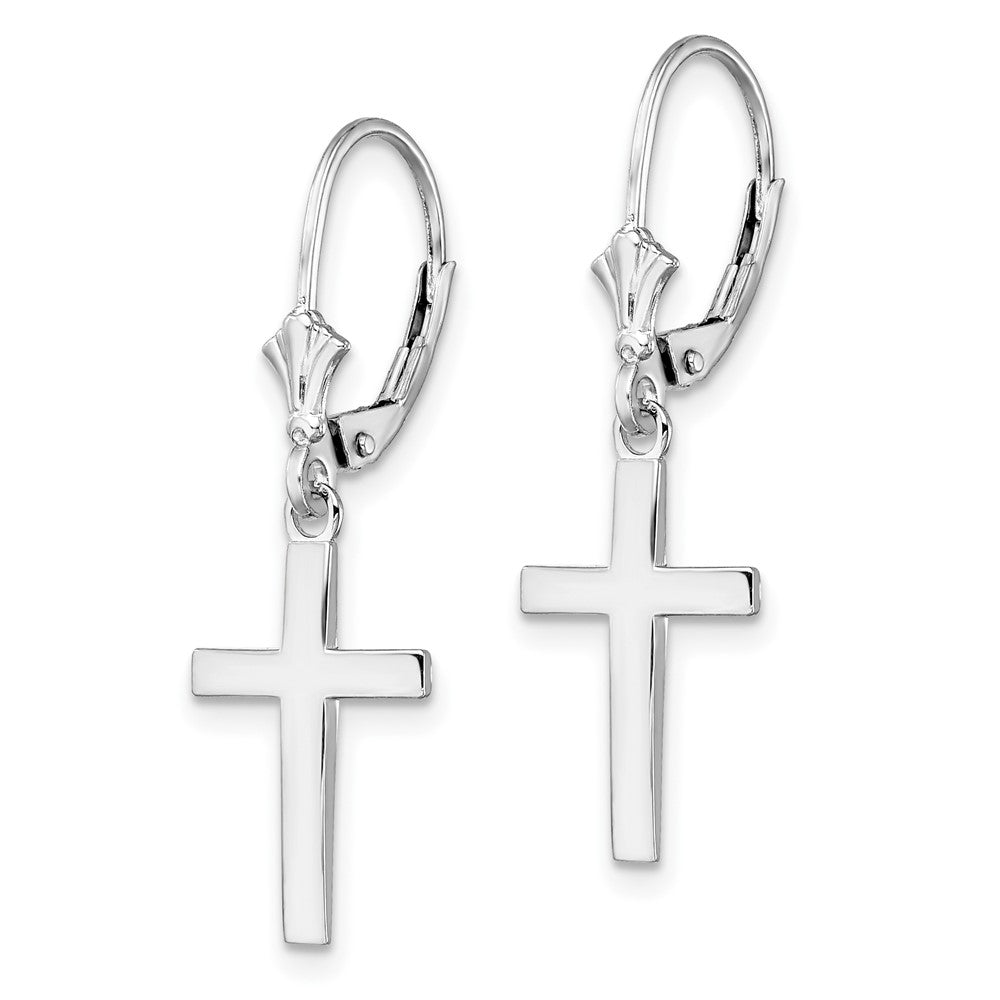 Sterling Silver Polished Latin Cross Leverback Earrings