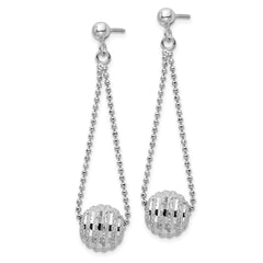 Rhodium-plated Sterling Silver Lasered Bead Chain Dangle Post Earrings