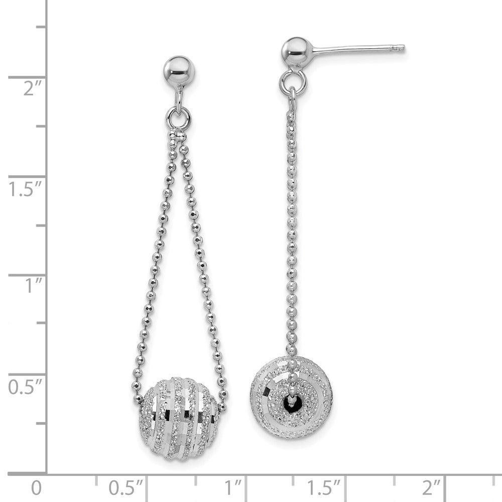 Rhodium-plated Sterling Silver Lasered Bead Chain Dangle Post Earrings
