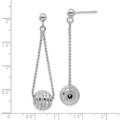 Rhodium-plated Sterling Silver Lasered Bead Chain Dangle Post Earrings