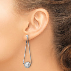 Rhodium-plated Sterling Silver Diamond-cut Beaded Chain Drop Post Earrings