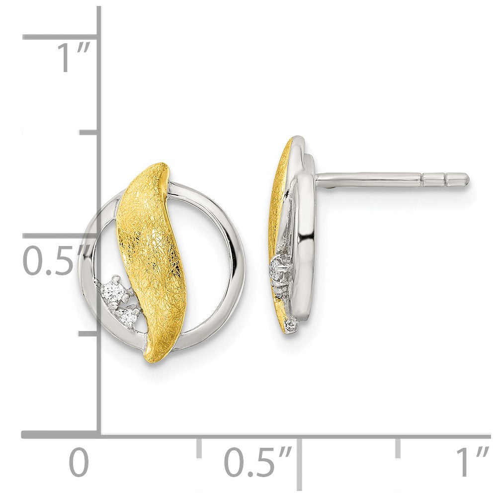 Sterling Silver & Gold-tone CZ Post Earrings