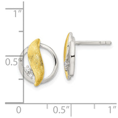 Sterling Silver & Gold-tone CZ Post Earrings