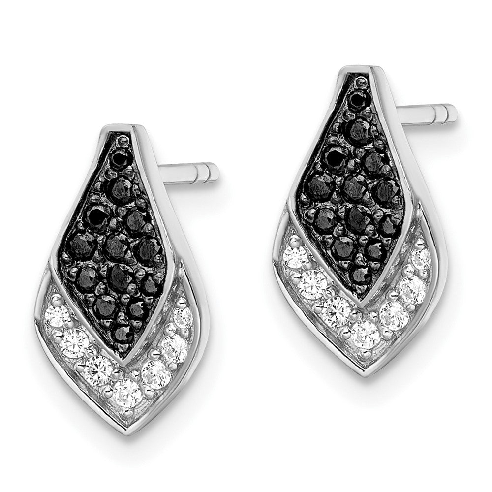 Rhodium-plated Sterling Silver Polished Black and White CZ Post Earrings