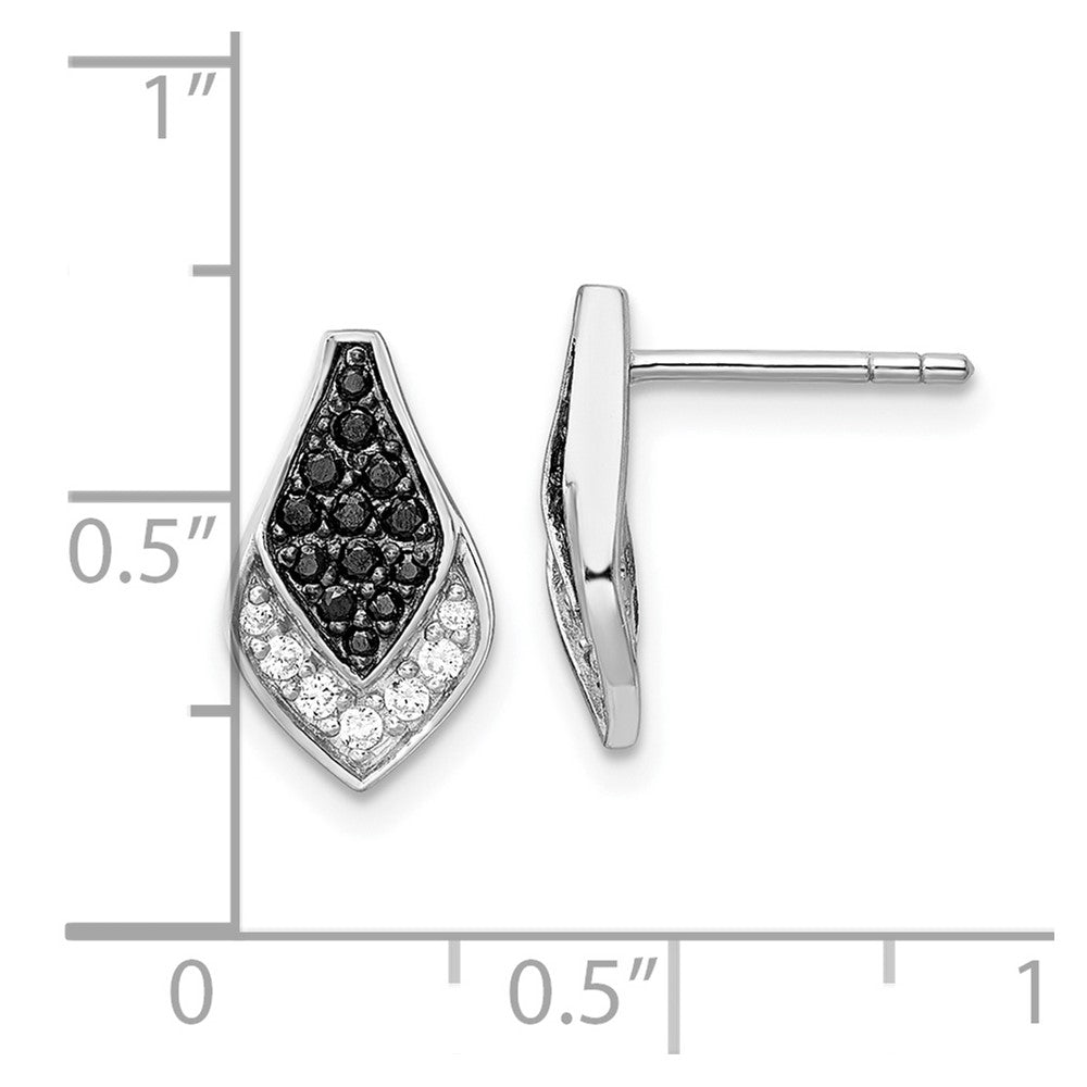 Rhodium-plated Sterling Silver Polished Black and White CZ Post Earrings